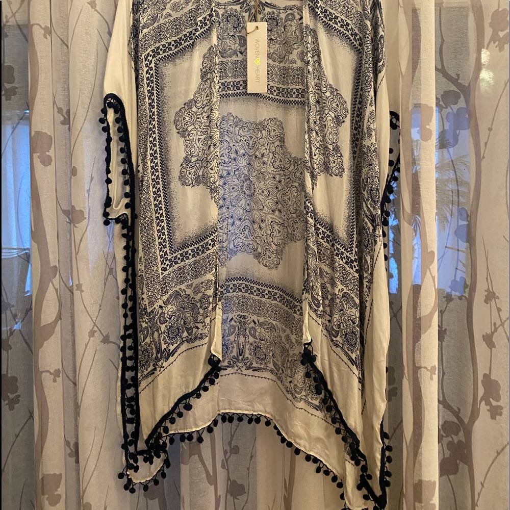 Anthropology style kimono - navy/white bandana print